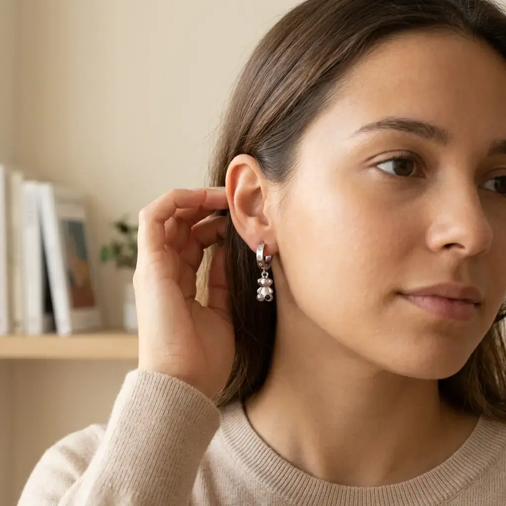 Pendientes Bold Bear con detalles colgantes forma oso negro (Inspiración Tous) 05.webp