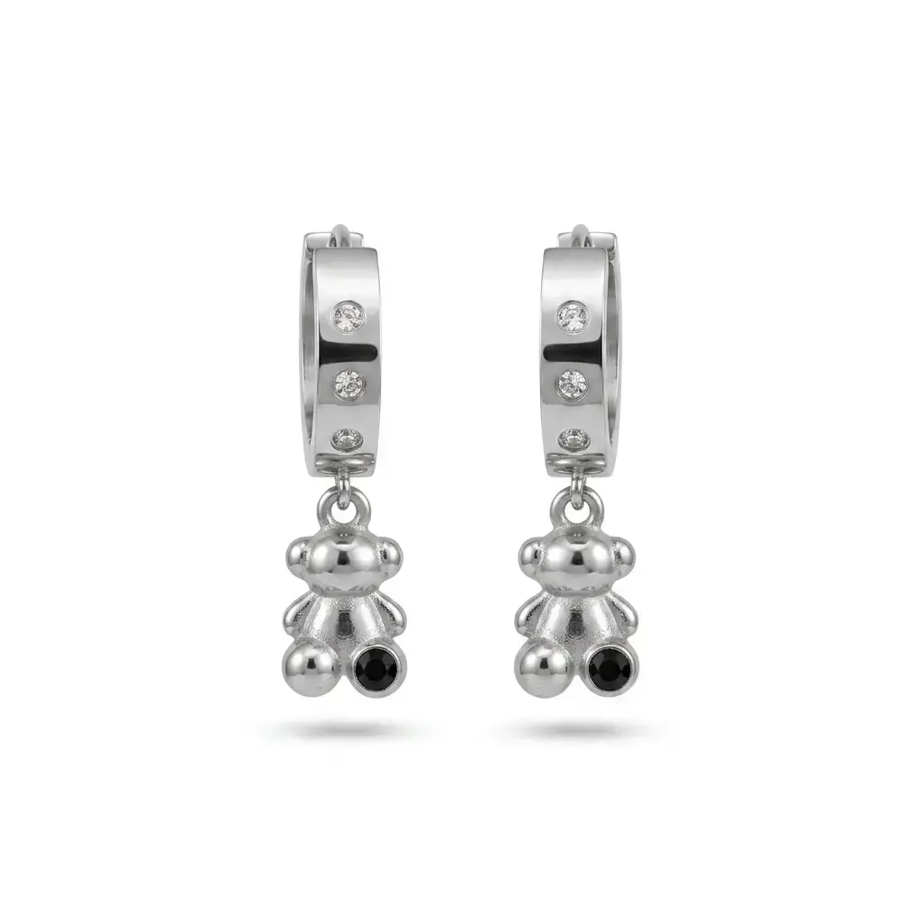 Pendientes Bold Bear con detalles colgantes forma oso negro (Inspiración Tous) 06.webp