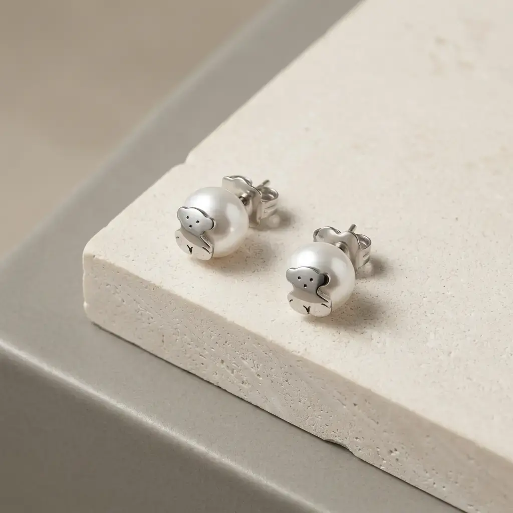 Pendientes Icon Pearl con motivo de oso (Inspiración Tous) 04.webp