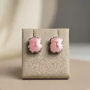 Pendientes New Color motivo de oso cuarzo rosa y plata (Inspiración Tous) 02.webp