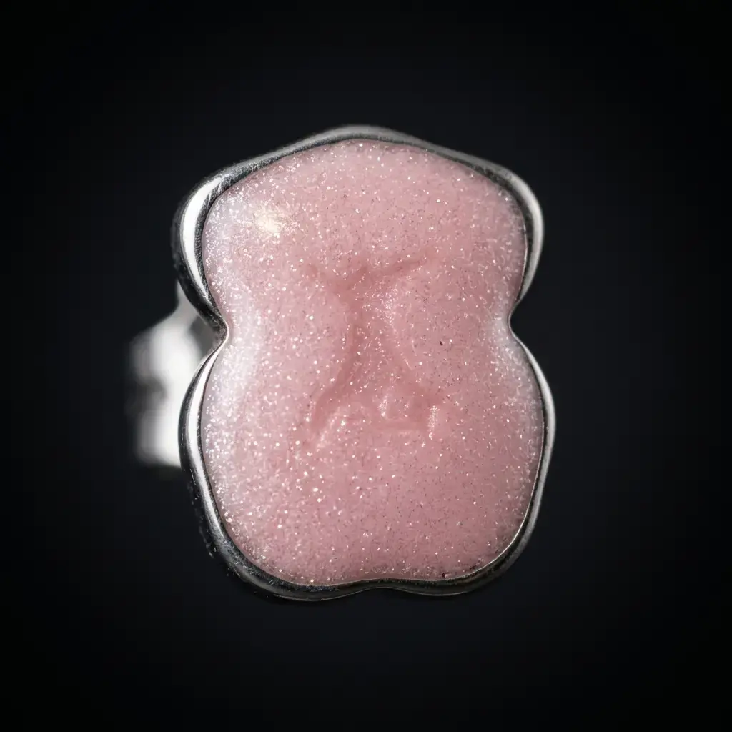 Pendientes New Color motivo de oso cuarzo rosa y plata (Inspiración Tous) 04.webp