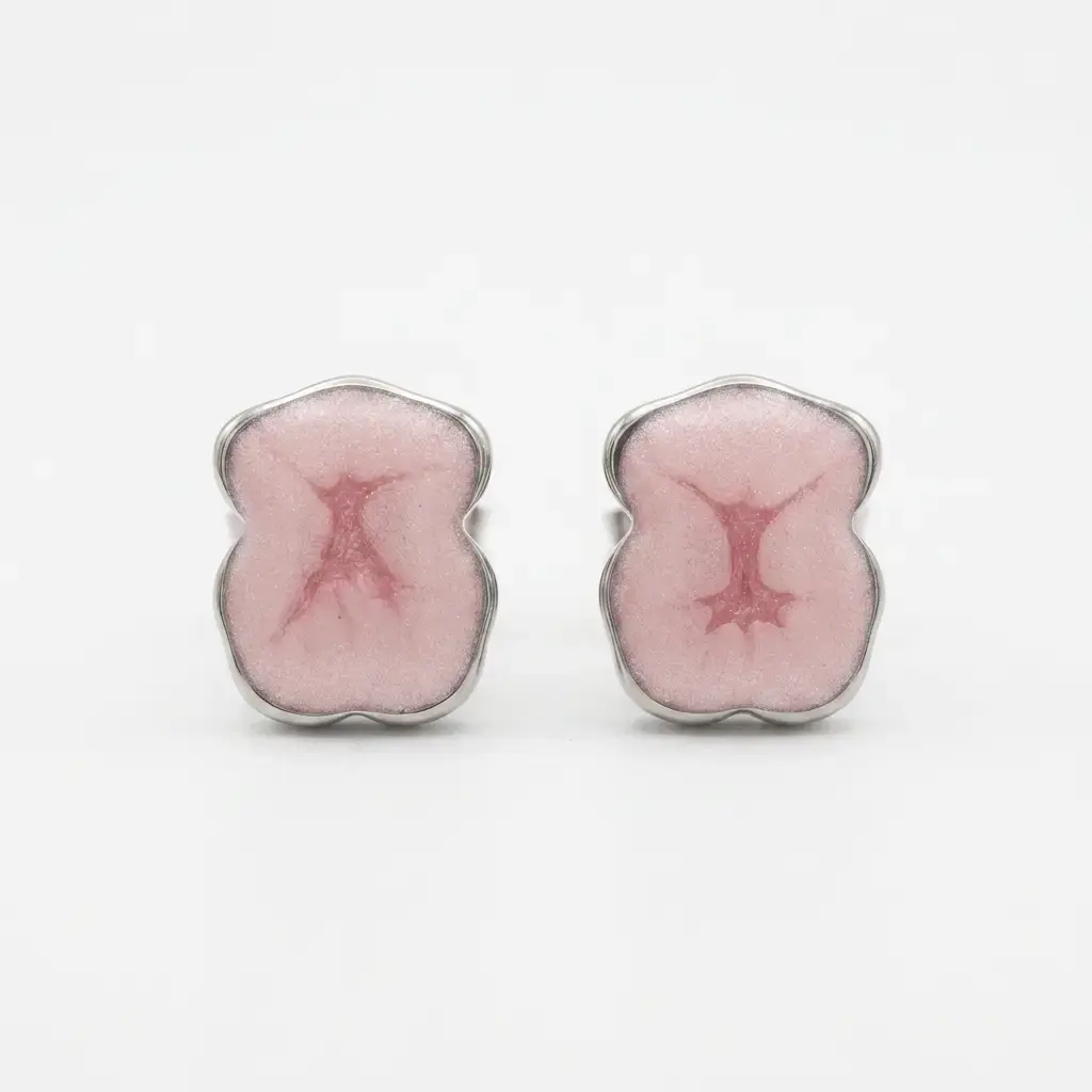 Pendientes New Color motivo de oso cuarzo rosa y plata (Inspiración Tous) 01.webp