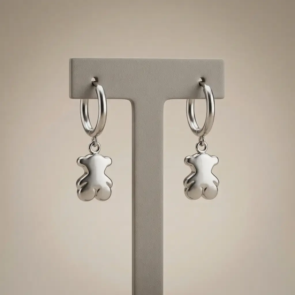 Pendientes Sweet Dolls de aro de oso plata (Inspiración Tous) 02.webp
