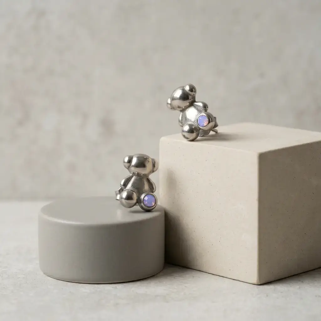 Pendientes de botón Bold Bear osito 3D (Inspiración Tous) 03.webp