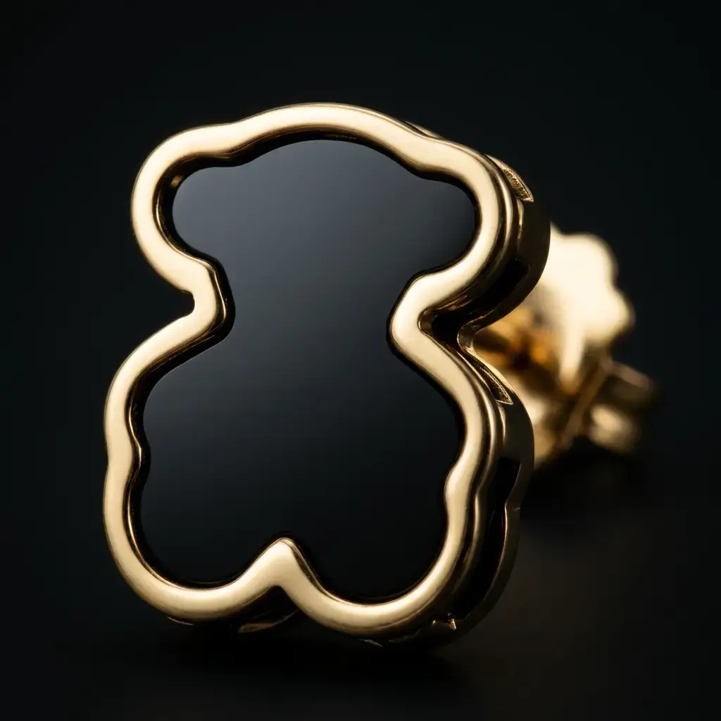 Pendientes forma icónica de oso onix negro (Inspiración Tous) 05.webp