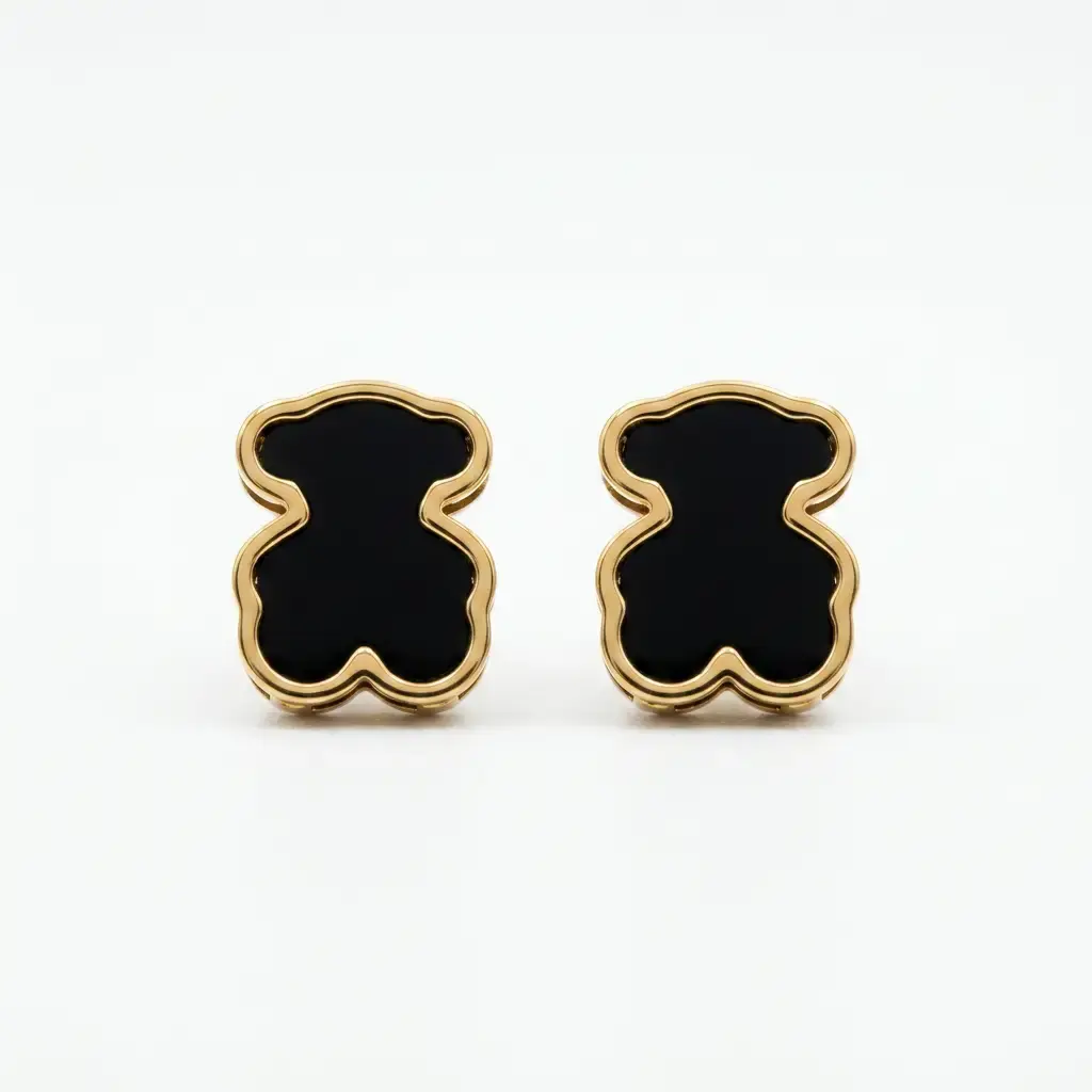 Pendientes forma icónica de oso onix negro (Inspiración Tous) 01.webp