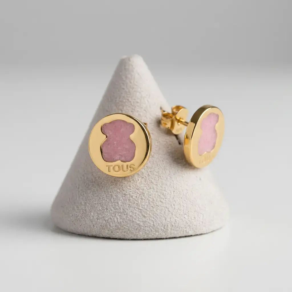 Pendientes icónico oso y gema color rosa (Inspiración Tous) 04.webp