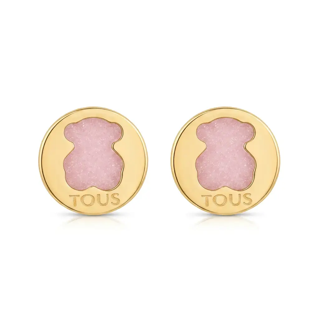 Pendientes icónico oso y gema color rosa (Inspiración Tous) 05.webp