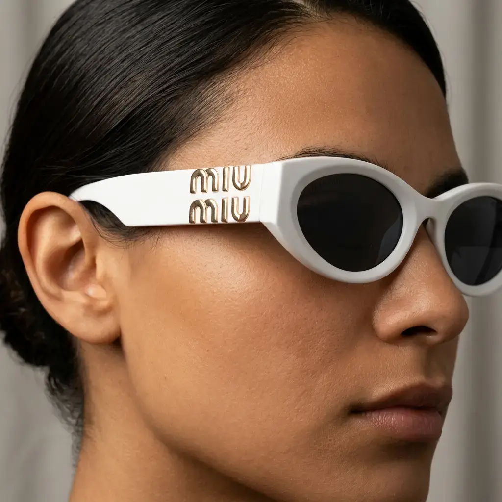 Gafas de sol ovaladas Blancas logotipo metálico (Inspiración Miu Miu) 05.webp