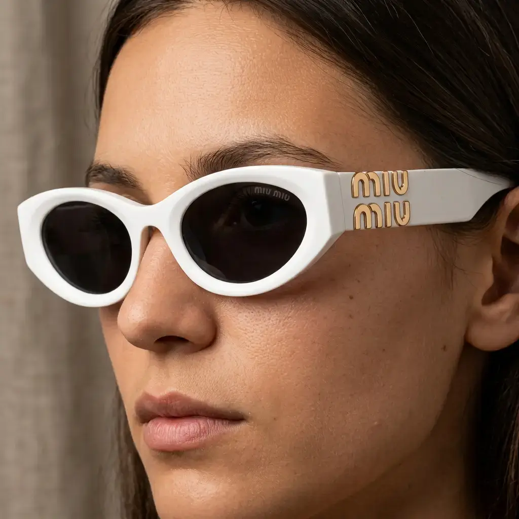 Gafas de sol ovaladas Blancas logotipo metálico (Inspiración Miu Miu) 06.webp
