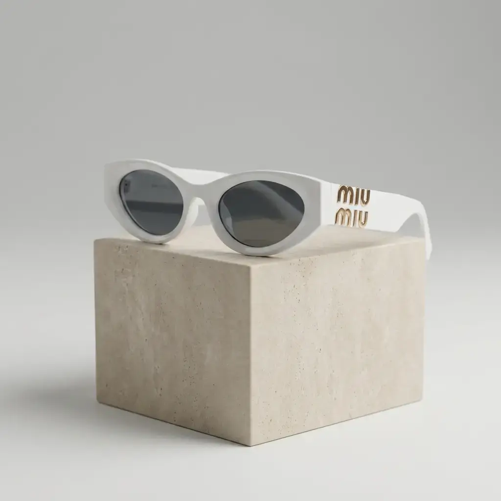 Gafas de sol ovaladas Blancas logotipo metálico (Inspiración Miu Miu) 01.webp