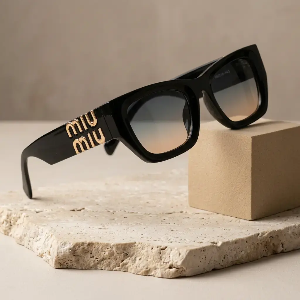Gafas de sol rectangular logotipo dorado (Inspiración Miu Miu) 01.webp