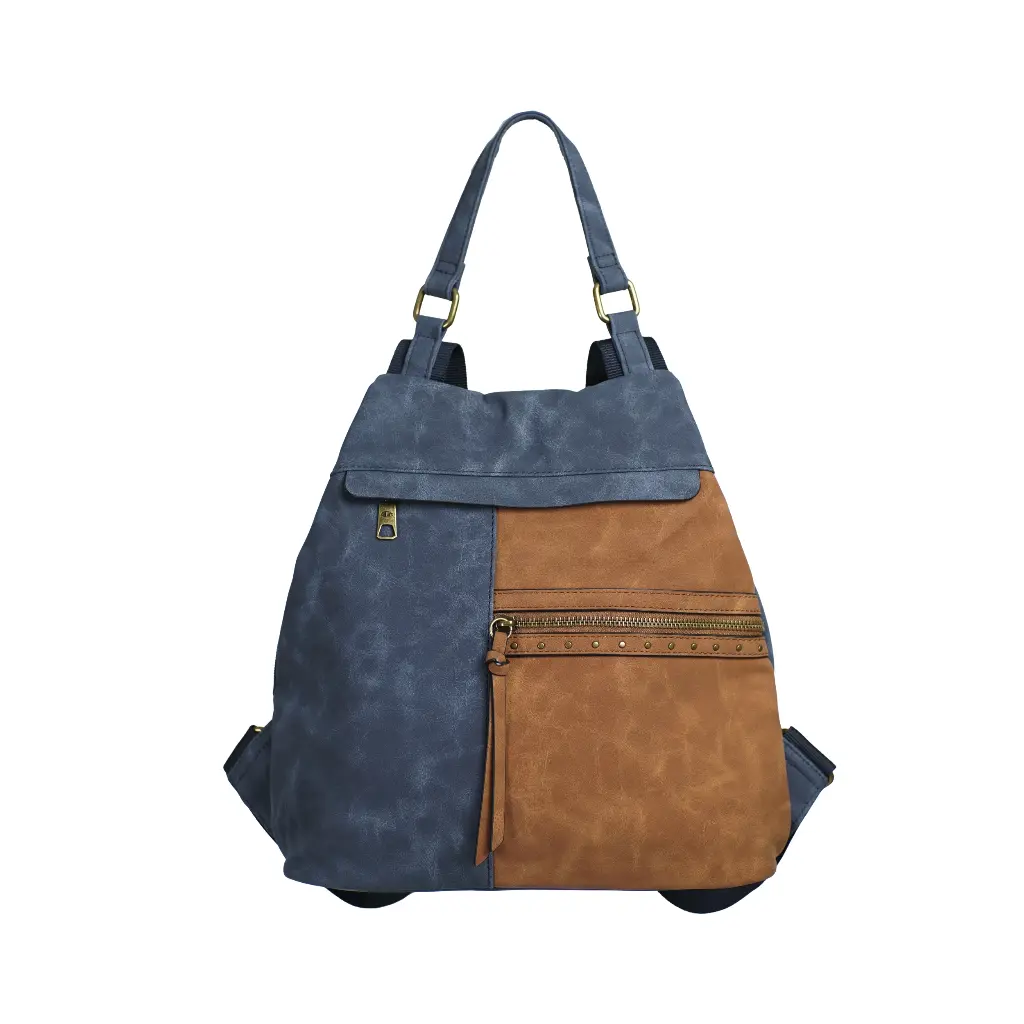 Mochila antirobo KC Color marron y azul 01.webp