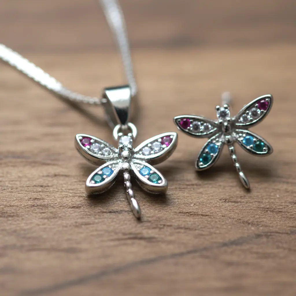 Conjunto de Collar y Pendientes Libelula Plata 02.webp