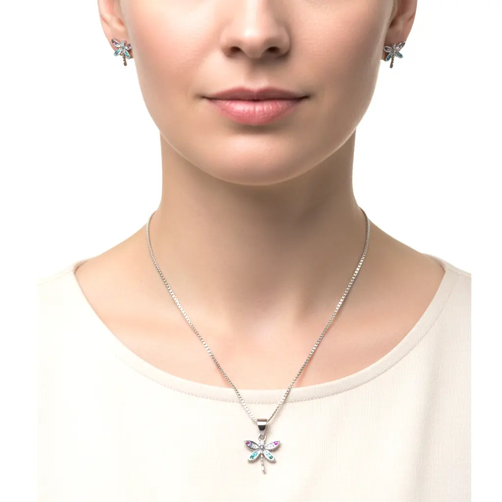 Conjunto de Collar y Pendientes Libelula Plata 03.webp