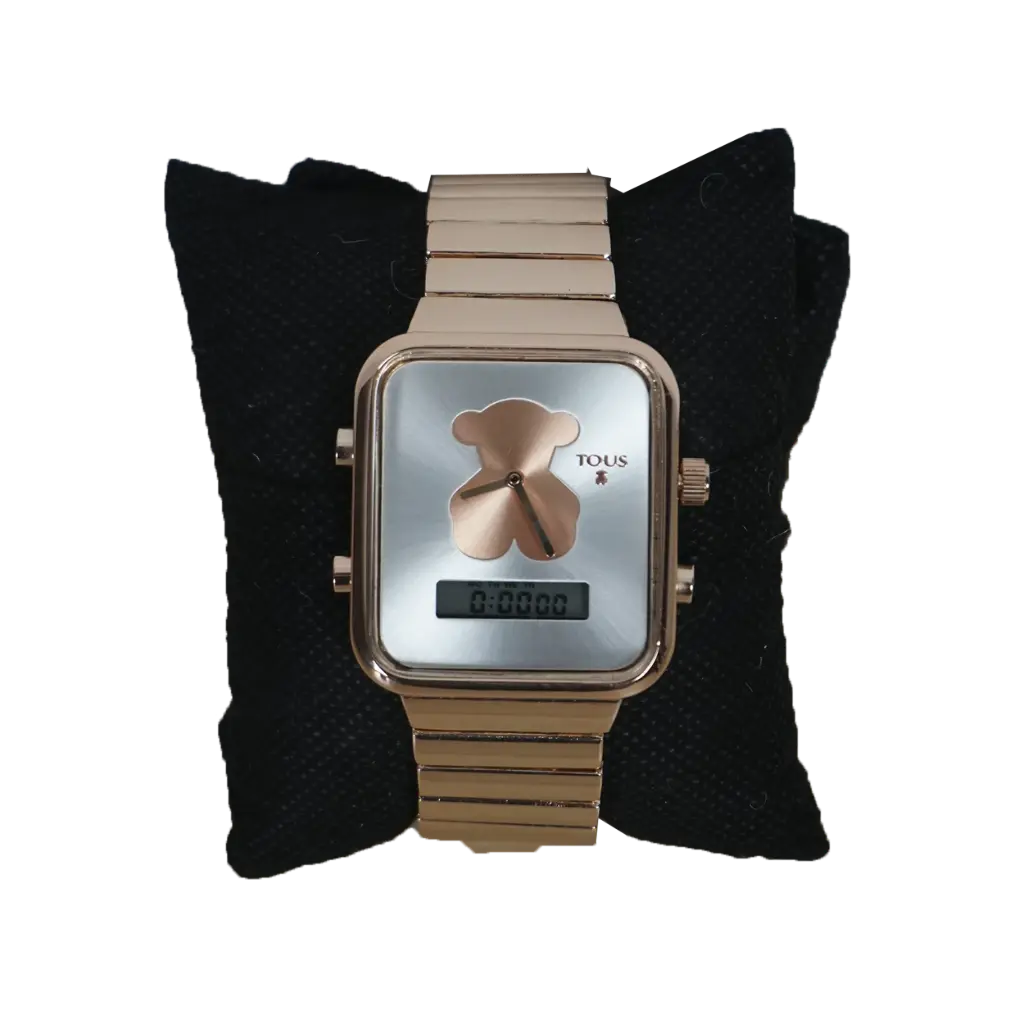 Reloj Analógico y Digital con Oso (Inspiración Tous) Bear Rosa y Plata 