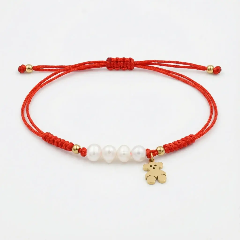 Pulsera de cuerda roja ajustable con perlas oso (Inspiración Tous)