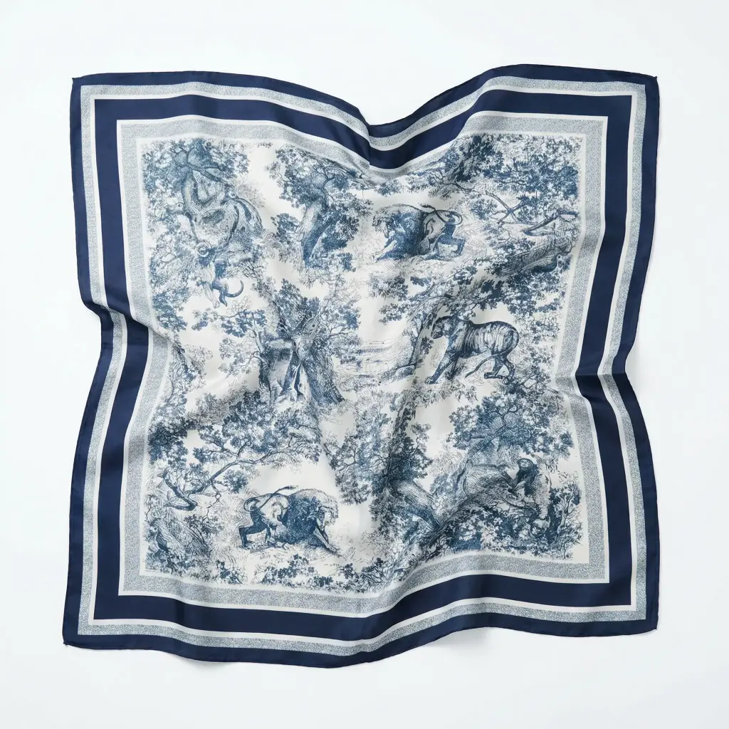 Pañuelo cuadrado estampado azul oscuro