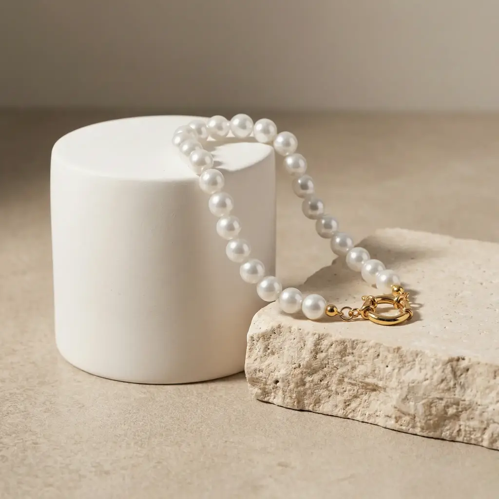 Pulsera con perlas blancas medianas 