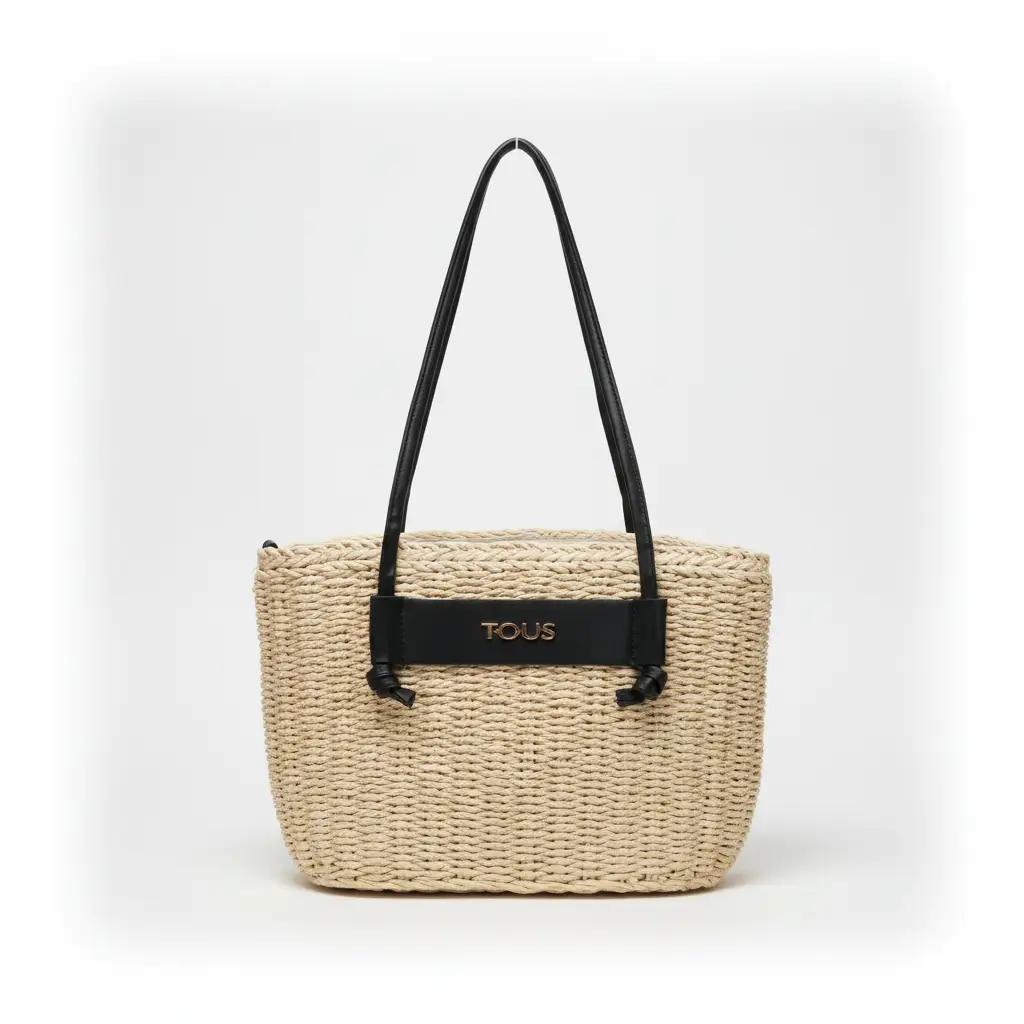 Bolso capazo de rafia mediano Scoubidou (Inspiración Tous)