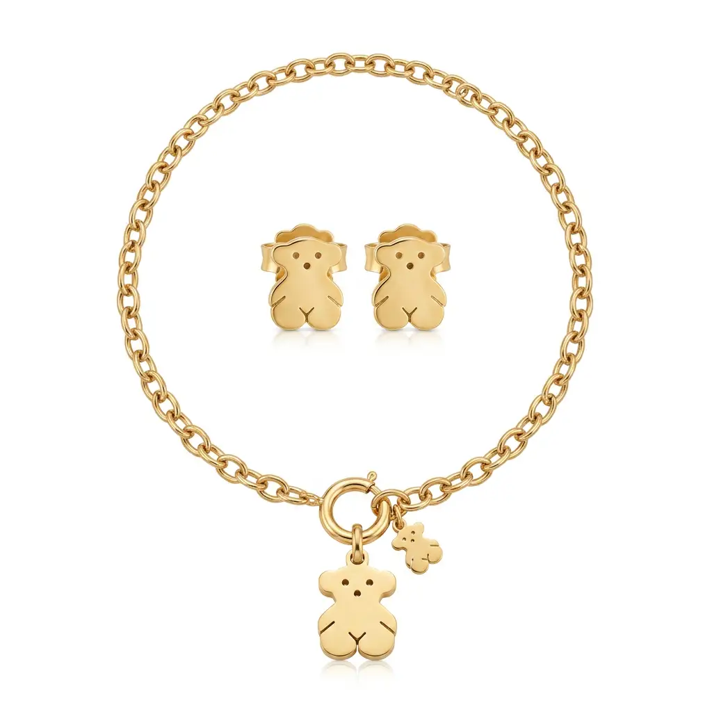 Conjunto gargantilla y pendientes diseño oso (Inspiración Tous)