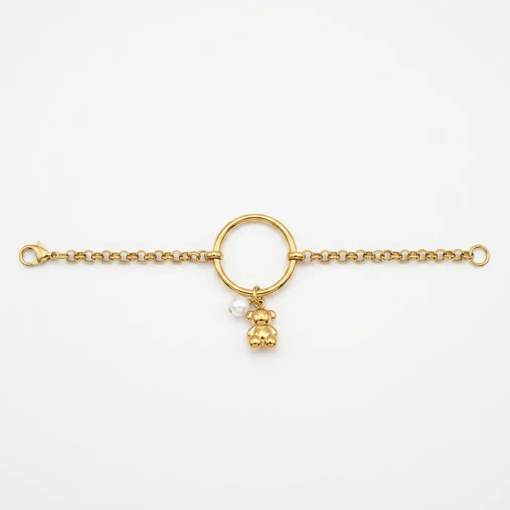 Pulsera con colgante de oso y perla (Inspiración Tous)