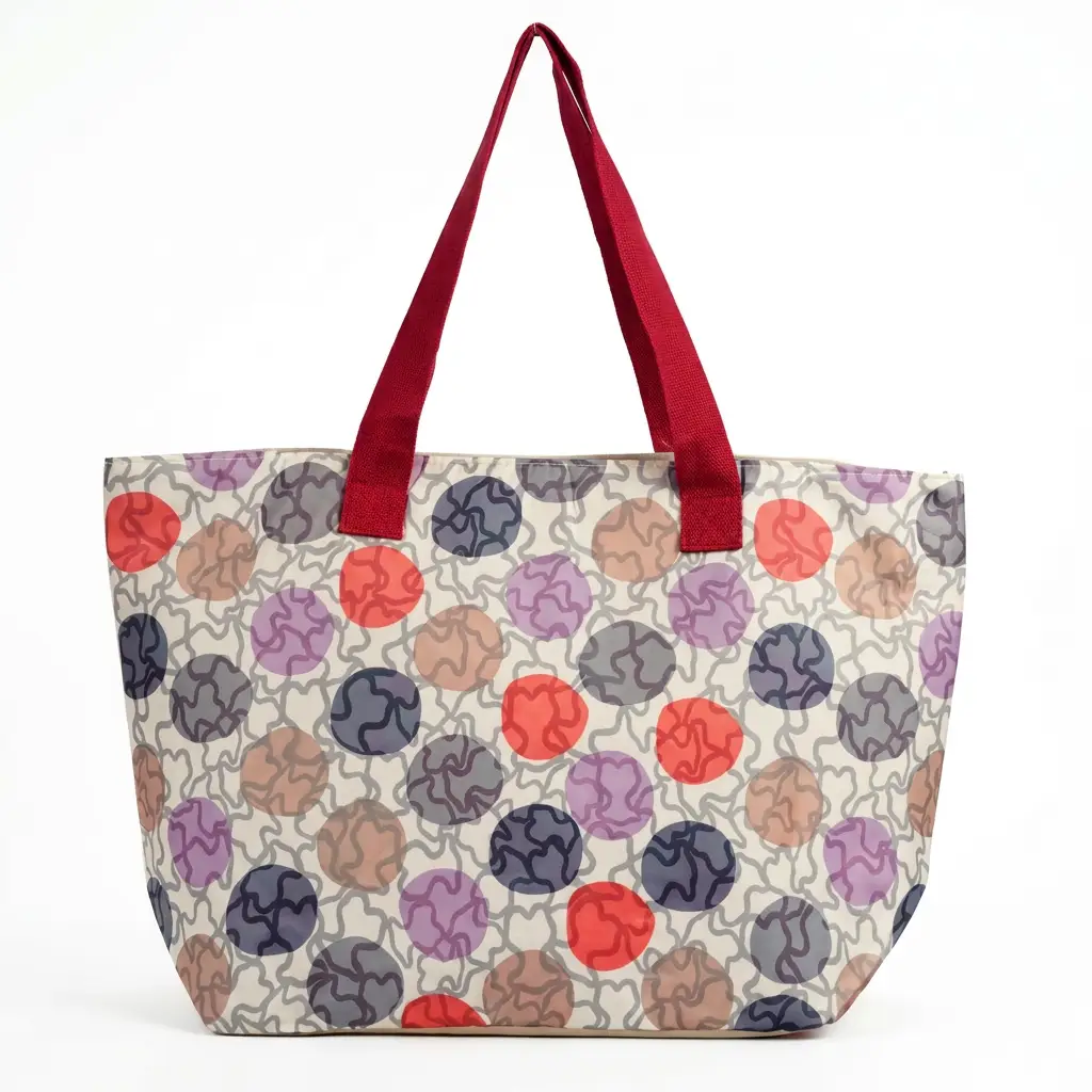 Bolso de playa estampado con circulos multicolor