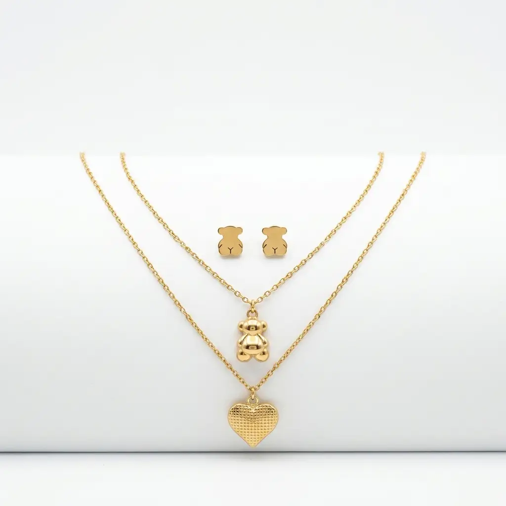 Conjunto colgante y pendientes de oso y corazon (Inspiración Tous)