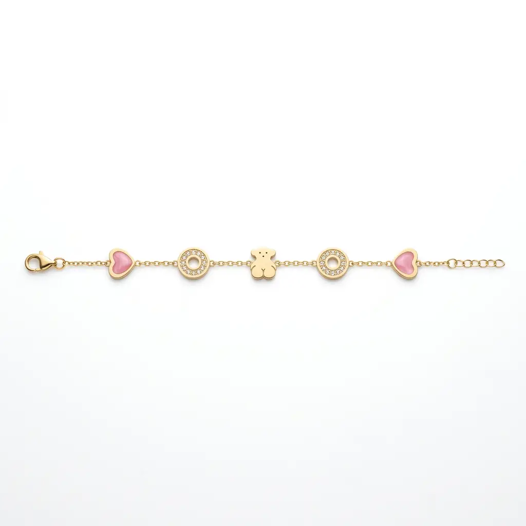 Pulsera iconico motivo oso charms de corazones (Inspiración Tous)