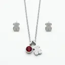 Conjunto colgante y pendientes gema roja y oso (Inspiración Tous)