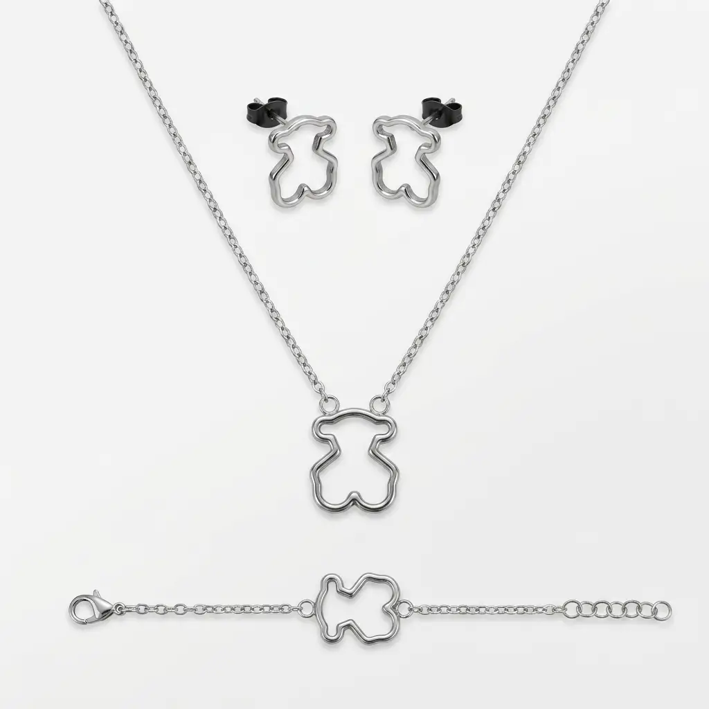 Conjunto colgante con pulsera y pendientes oso silueta (Inspiracion Tous)