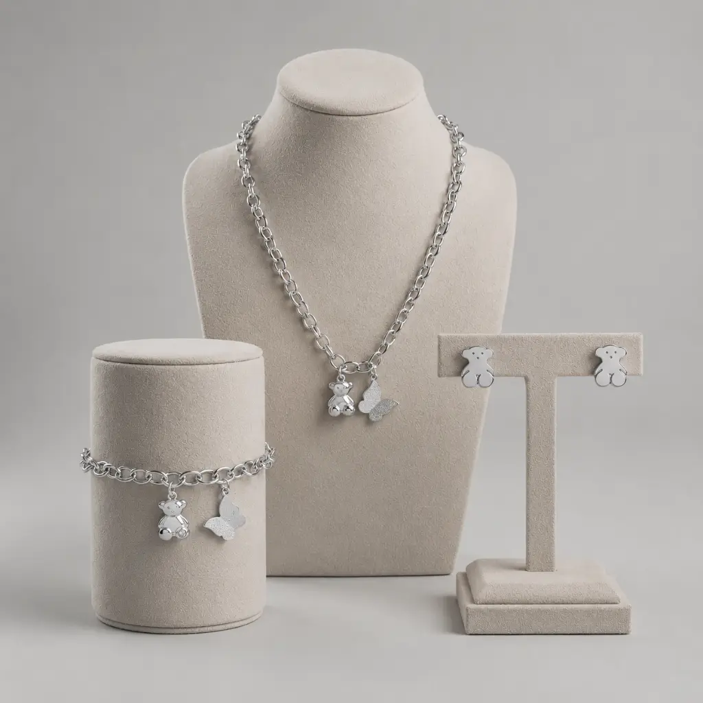 Conjunto de colgante pulsera y pendientes mariposa y oso (Inspiracion Tous)