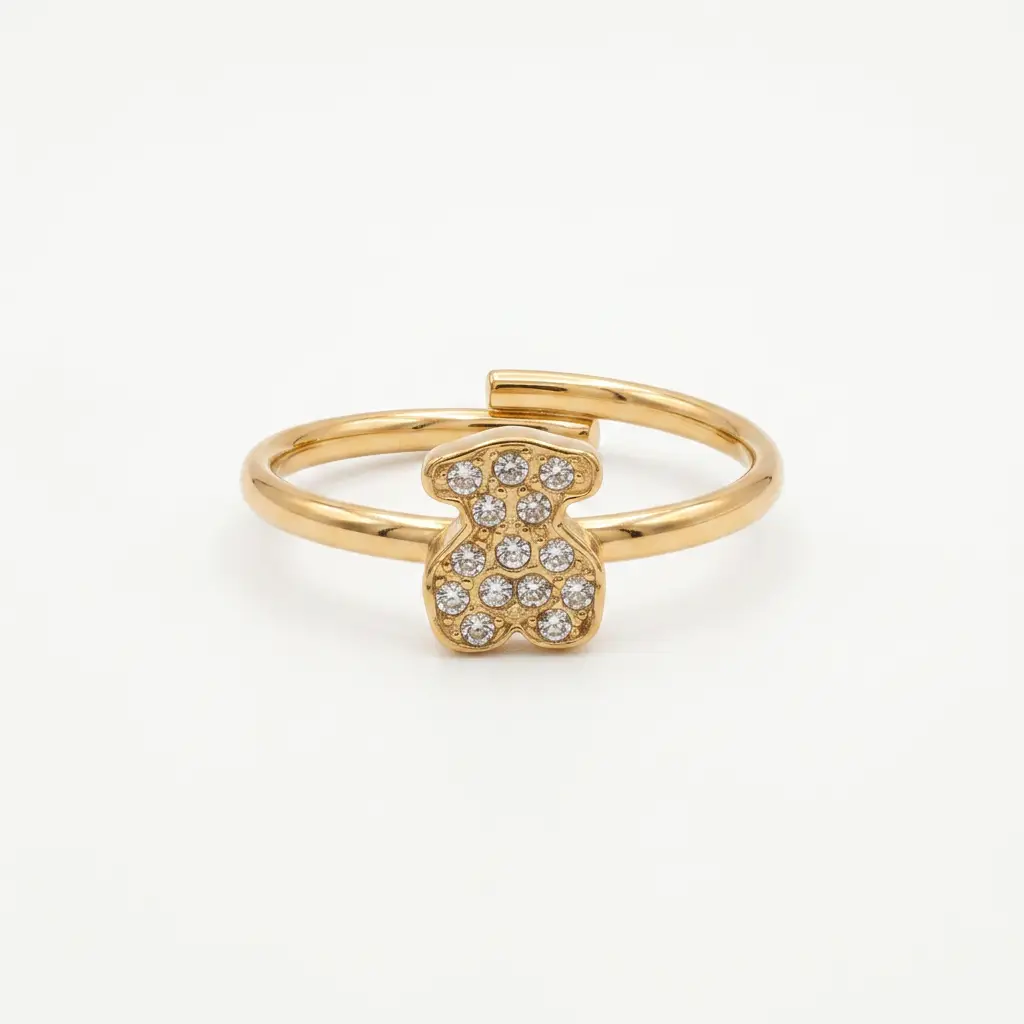 Anillo Gen amarillo con motivos de oso y brillantes (Inspiración Tous)