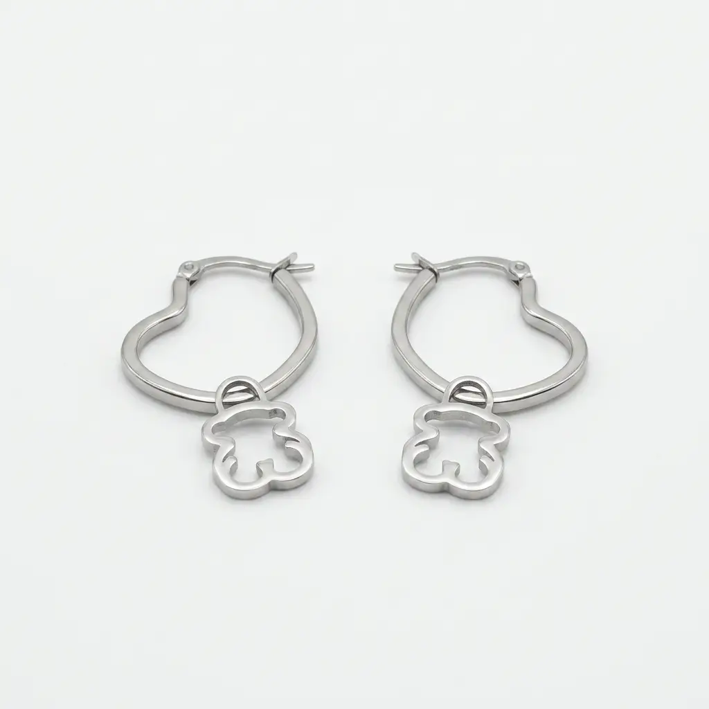 Pendientes de aro New Silueta detalle de oso colgante (Inspiración Tous)