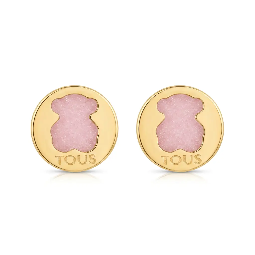 Pendientes icónico oso y gema color rosa (Inspiración Tous)