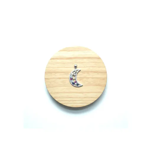 Collar Media Luna Con Piedras de Plata