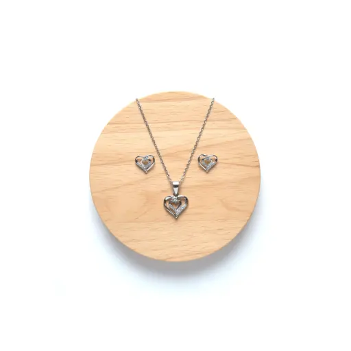 Conjunto De Collar y Pendientes Corazón Plata