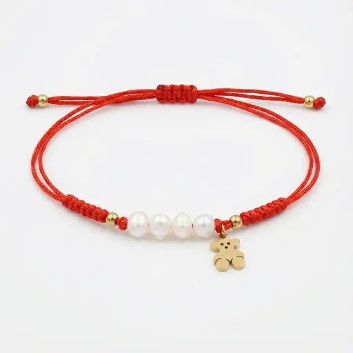 Pulsera de cuerda roja ajustable con perlas oso (Inspiración Tous)