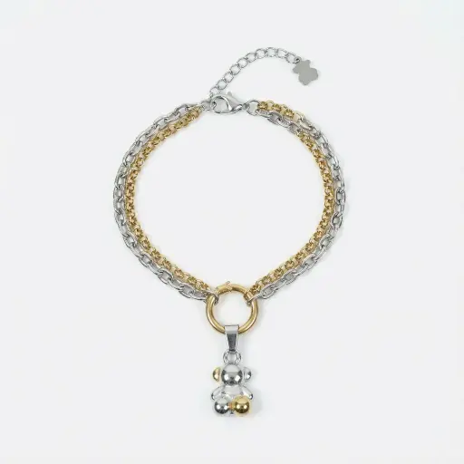 Pulsera de acero inoxidable de color dorado oso (Inspiración Tous)