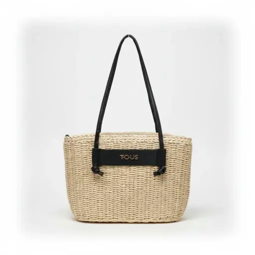 Bolso capazo de rafia mediano Scoubidou (Inspiración Tous)