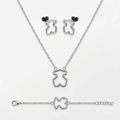 Conjunto colgante con pulsera y pendientes oso silueta (Inspiracion Tous)