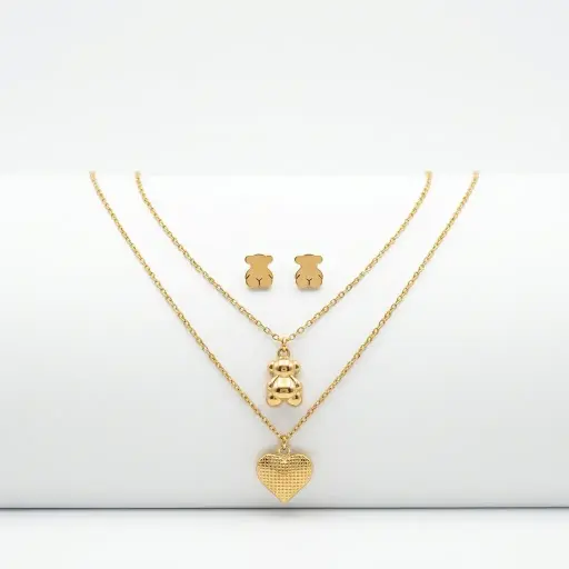 Conjunto colgante y pendientes de oso y corazon (Inspiración Tous)
