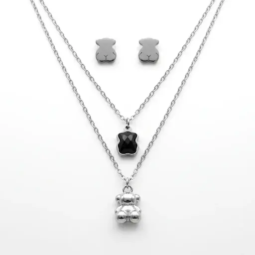 Conjunto colgante y pendientes Galaxy negro (Inspiración Tous)