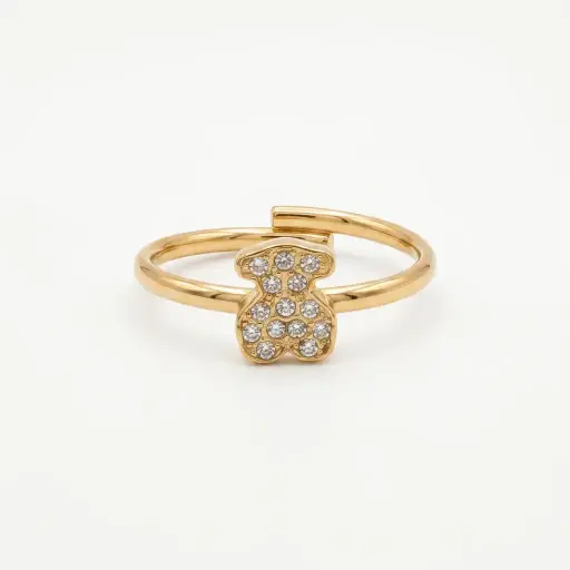 Anillo Gen amarillo con motivos de oso y brillantes (Inspiración Tous)