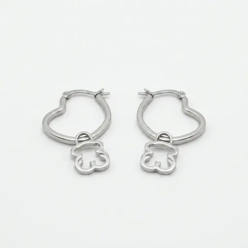 Pendientes de aro New Silueta detalle de oso colgante (Inspiración Tous)